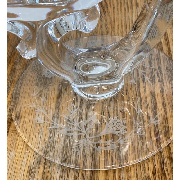Vintage Glass 3 Arm Candle Holder Etched Floral Design - Picture 6 of 10